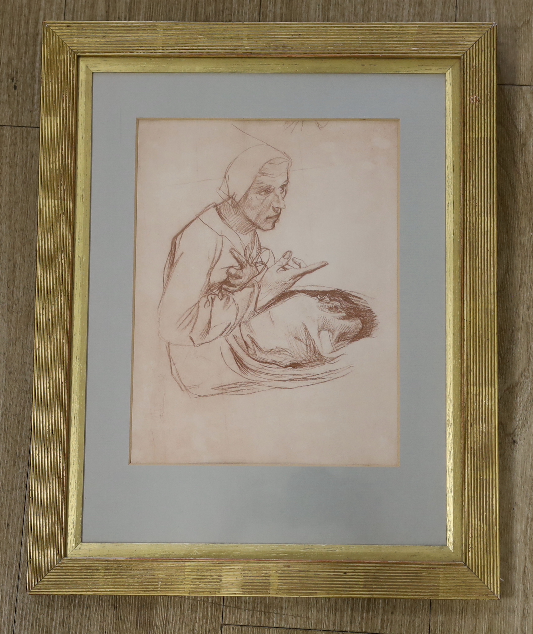 Alfred George Stevens (1817-1875), sanguine chalk on paper, Figural study, 30 x 23cm